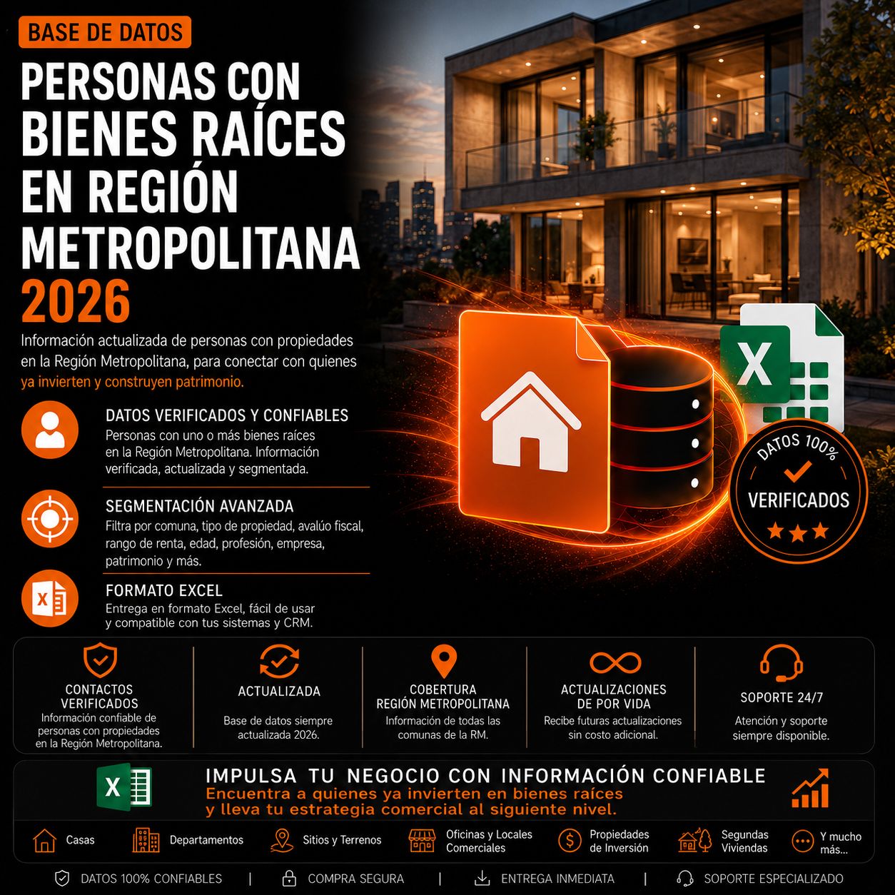 Base de Datos Personas con Bienes Raices en Región Metropolitana 180.000 contactos
