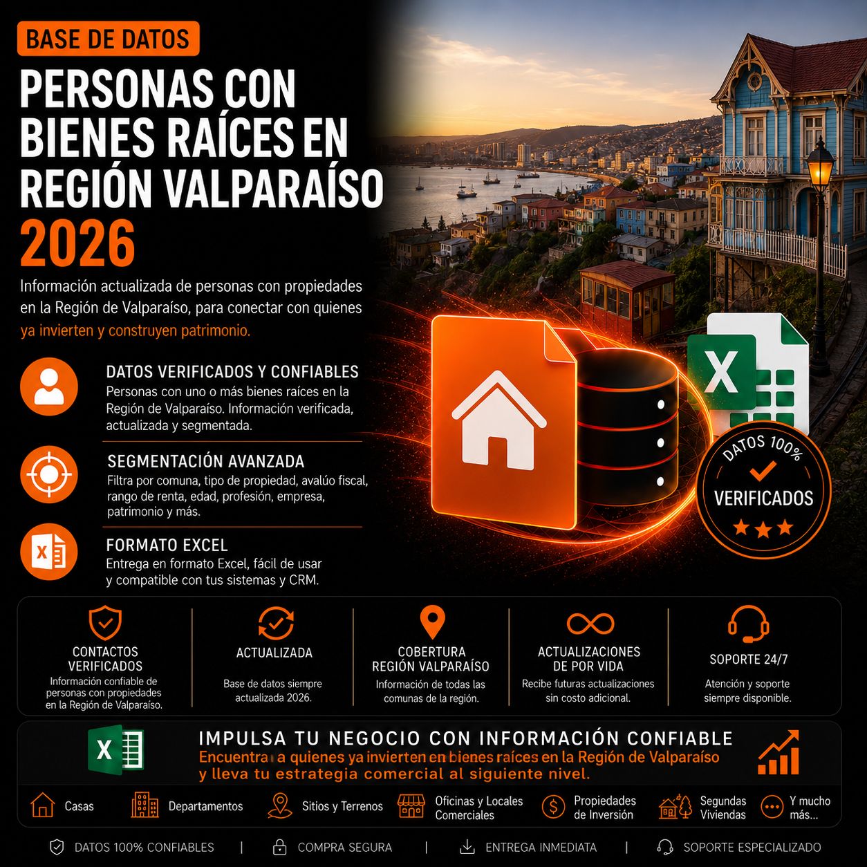 Base de Datos Personas con Bienes Raices en Región Valparaíso 76.000 contactos