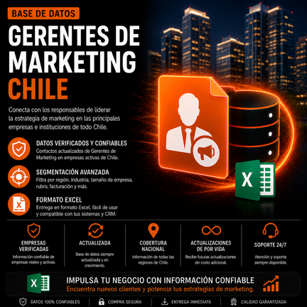 Base de datos Gerentes de Marketing Chile 2026 (40.000 Contactos), archivo excel descargable