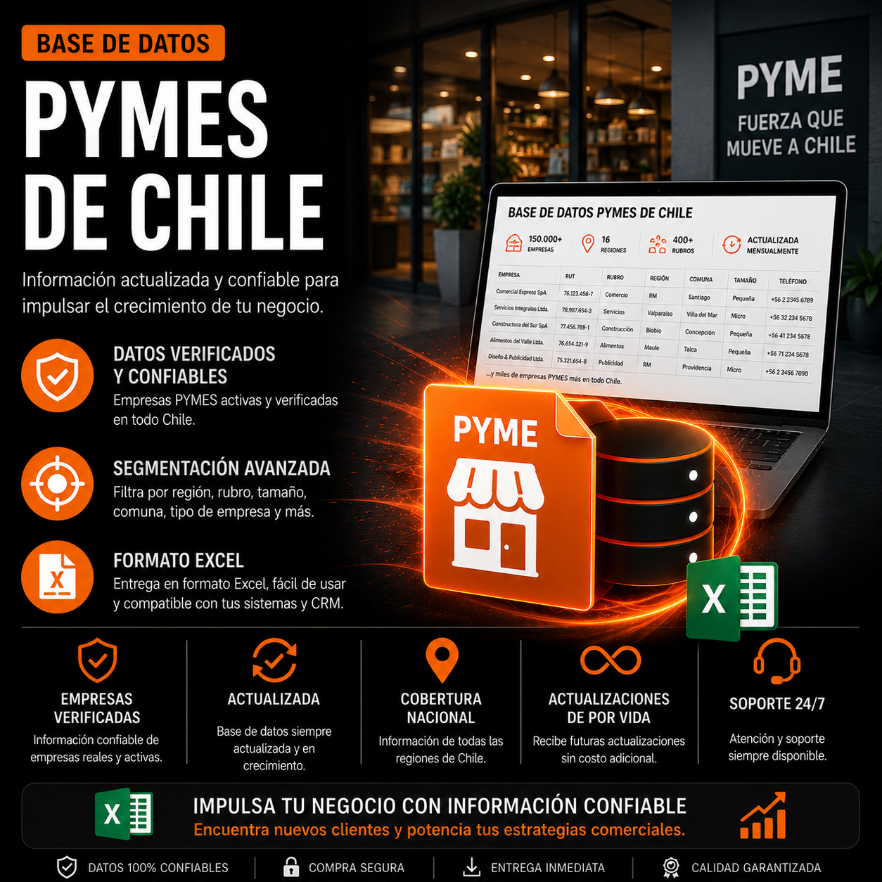 Base de datos Empresas Pymes Chile 2026 Actualizada (250.000 Contactos), Excel descargable