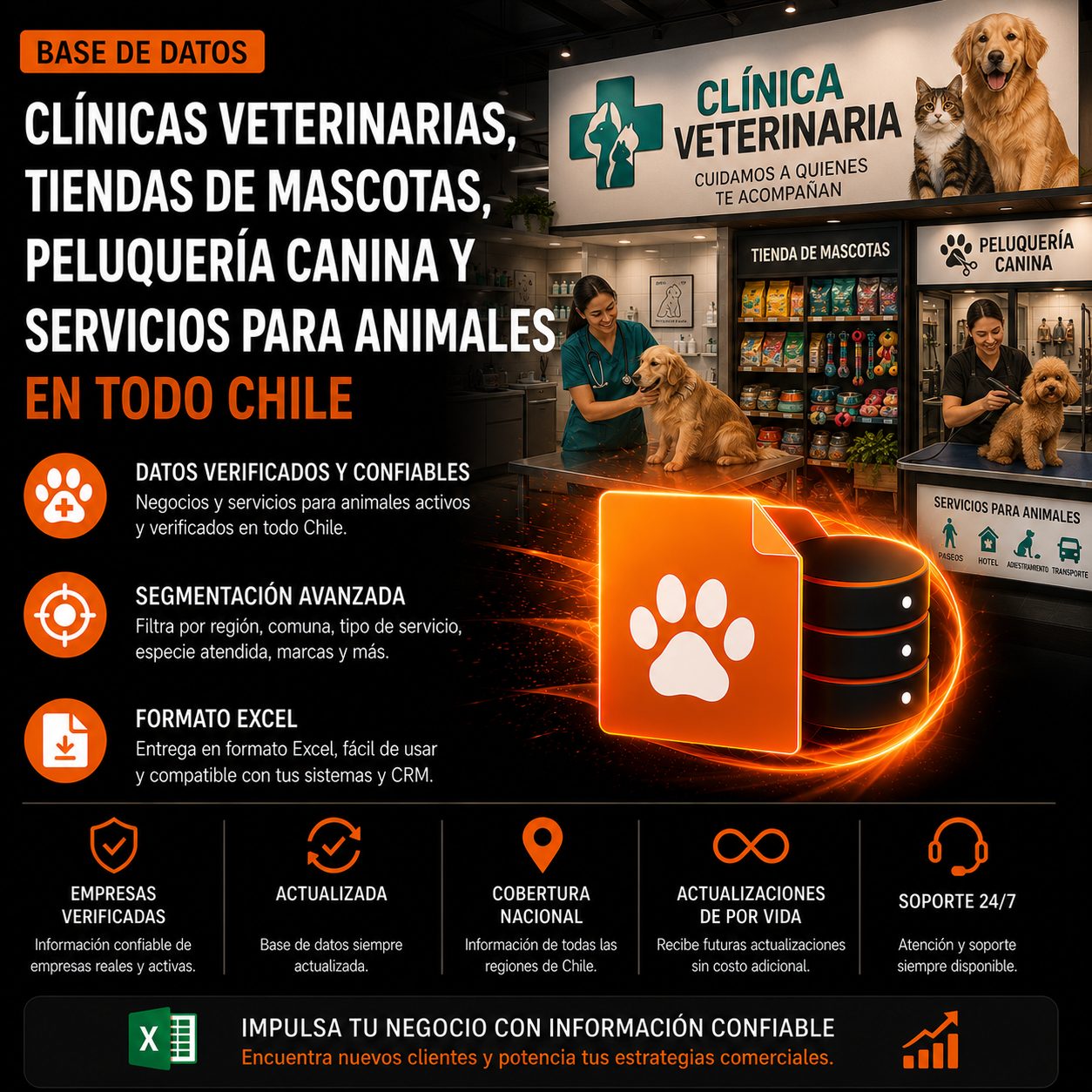 Base de datos Clínicas veterinarias, tiendas de mascotas, peluquería canina y servicios para animales. 7.000 Contactos