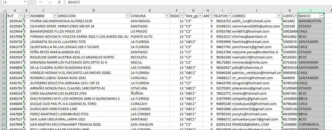 Base de datos Personas con cuenta corriente (100.000 datos), excel descargable. - Basededatoschile.cl | venta de contactos empresariales 